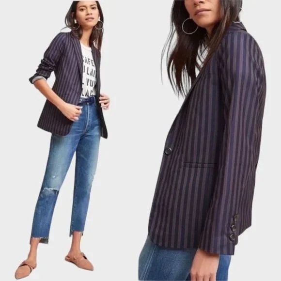 Heartloom Jackets & Blazers - Heartloom Navy and Purple Striped Blazer—Flawed (see photos)